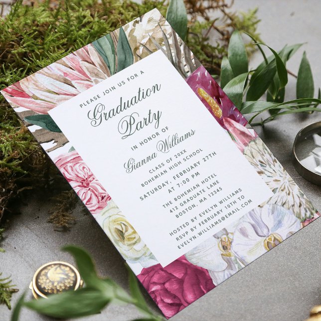 Invitación Graduado de Grado Floral de acuarela del Partido d (Subido por el creador)