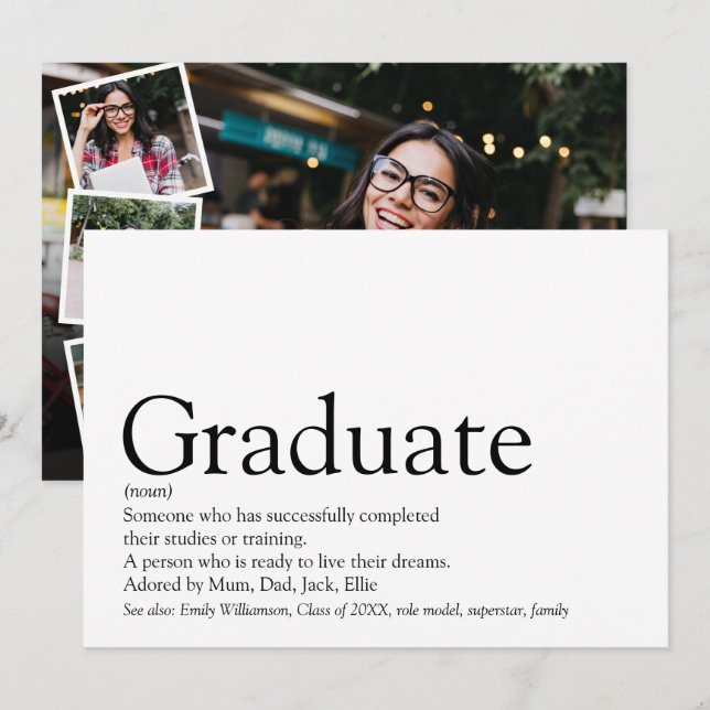 Invitación Graduado de Graduado de Definición 4 Foto (Anverso / Reverso)