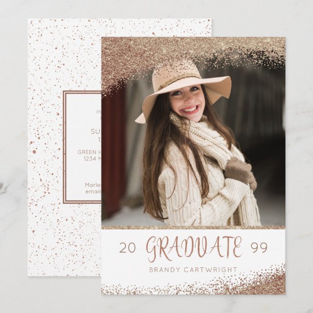 Invitación Graduado de guión de broche de cobre y Purpurina d (Anverso / Reverso)