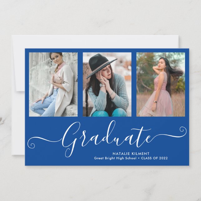 Invitación Graduado de guiones de 4 Collages de fotos de grad (Anverso)