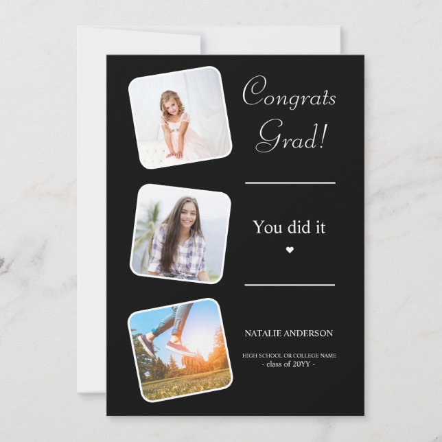 Invitación Graduado de la clase blanca y negra de 2023 (Anverso)