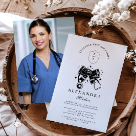 Invitación Graduado de la escuela de Enfermería Black Bow