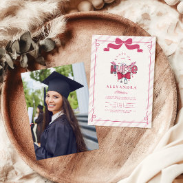 Invitación Graduado de la escuela de Enfermería de Bow Rosado