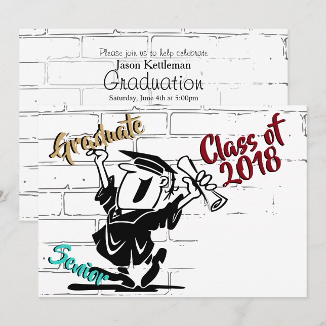 Invitación Graduado de 🎓 masculino superior, Personalizado d (Anverso / Reverso)