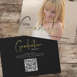 Invitación Graduado de oro Caligrafía negra Foto Código QR