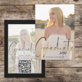 Invitación Graduado de oro Caligrafía negra Foto Código QR