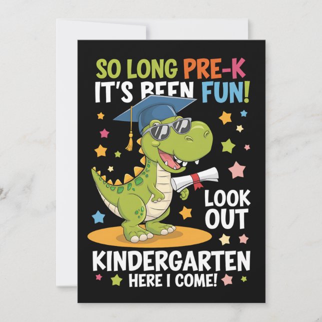 Invitación Graduado de Pre K Kindergarten Dinosaurio T Rex (Anverso)