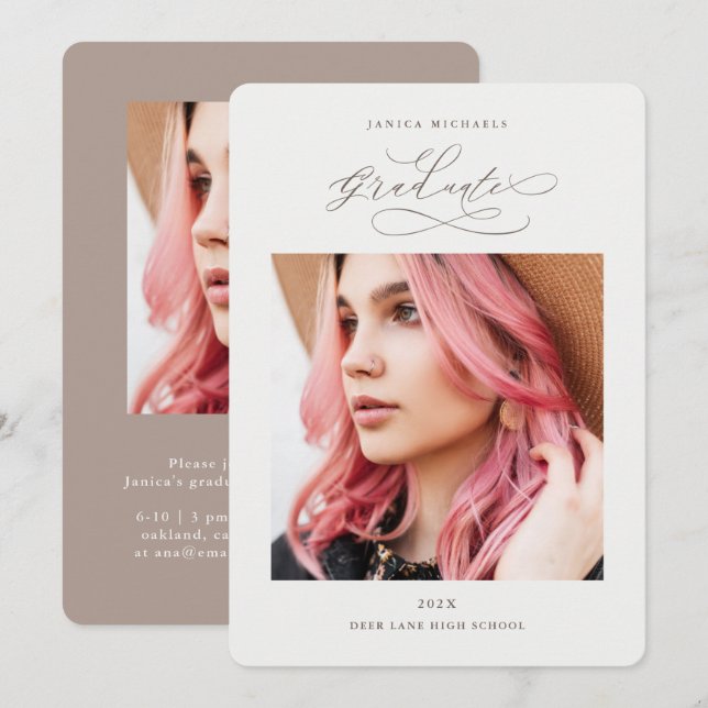 Invitación Graduado de Taupe Natural Dos Fiesta de Graduación (Anverso / Reverso)