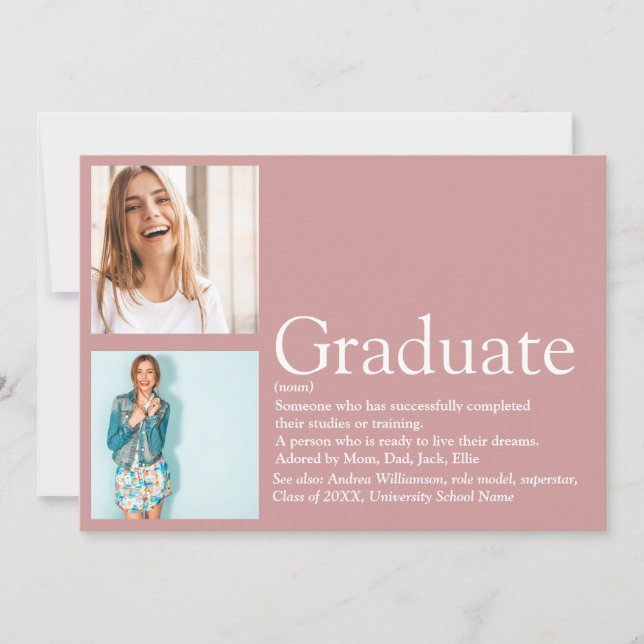 Invitación Graduado Definición 2 Foto Rosa Moderno (Anverso)