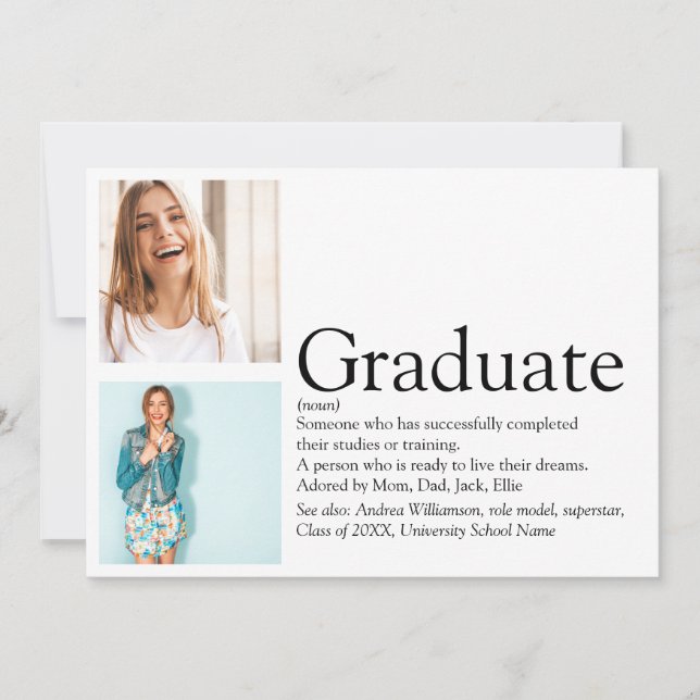 Invitación Graduado Definición 2 Fotografía En Blanco Y Negro (Anverso)