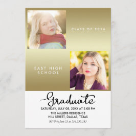 Invitación Graduado Dorado Moderno Dos Fotos
