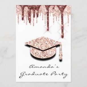 Invitación Graduado Drips Rosa Tapón de oro 3D Glam Wite
