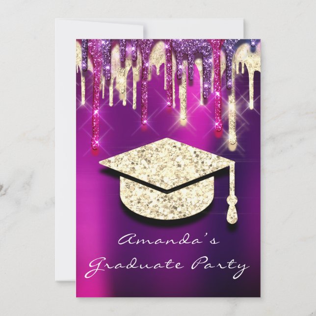Invitación Graduado Dris Purpurina de la cápsula de oro Holog (Reverso)