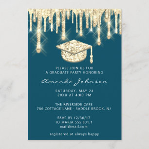 Invitación Graduado Dris Purpurina de tapón de oro Glam Verde