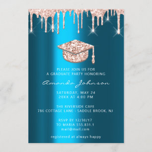 Invitación Graduado Dris Rosa Tapón de oro 3D Glam Azul Verde
