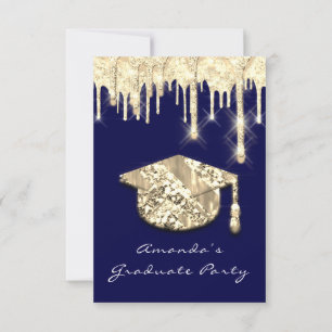 Invitación Graduado Drits Gold Cap 3D Glam Blue Navy Invitati