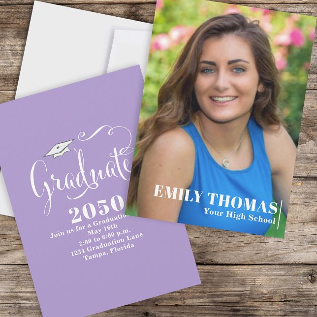 Invitación Graduado elegante caligrafía guión foto rosa (Subido por el creador)