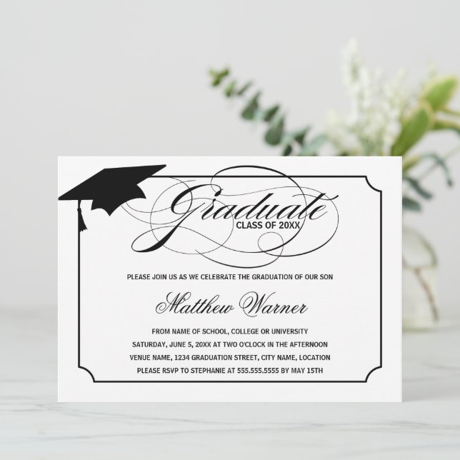 Invitación Graduado Elegante de Guión (Anverso de pie)