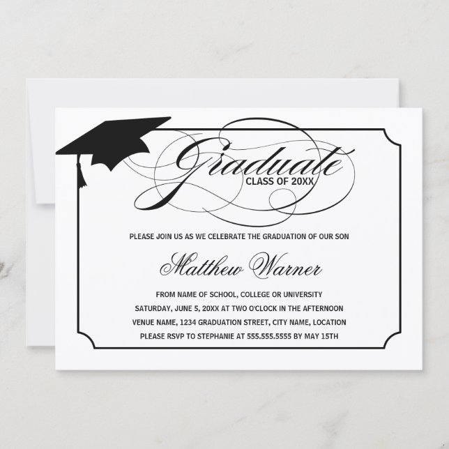 Invitación Graduado Elegante de Guión (Anverso)