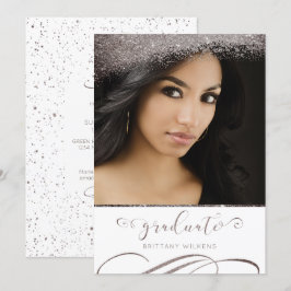Invitación Graduado elegante de guión de Plum Gray Purpurina