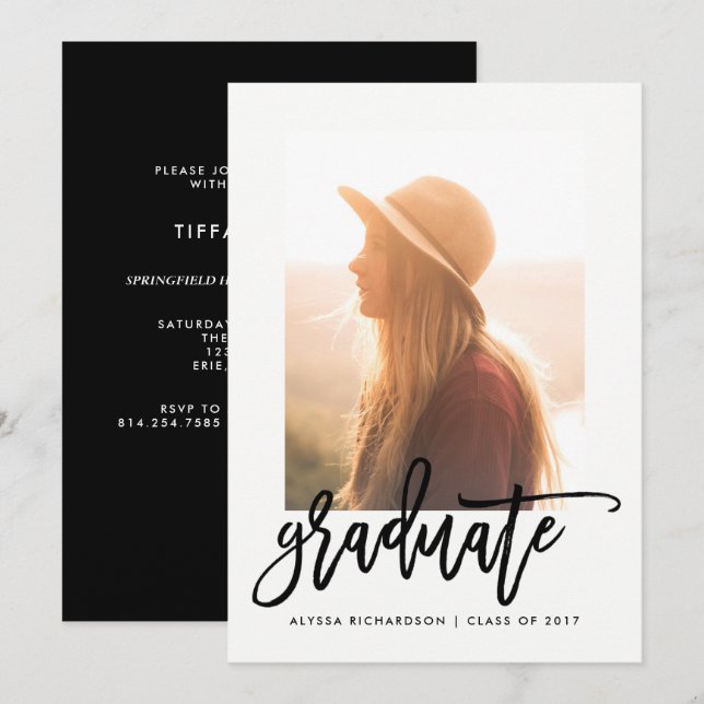 Invitación Graduado elegante | Fiesta de tipografía (Anverso / Reverso)