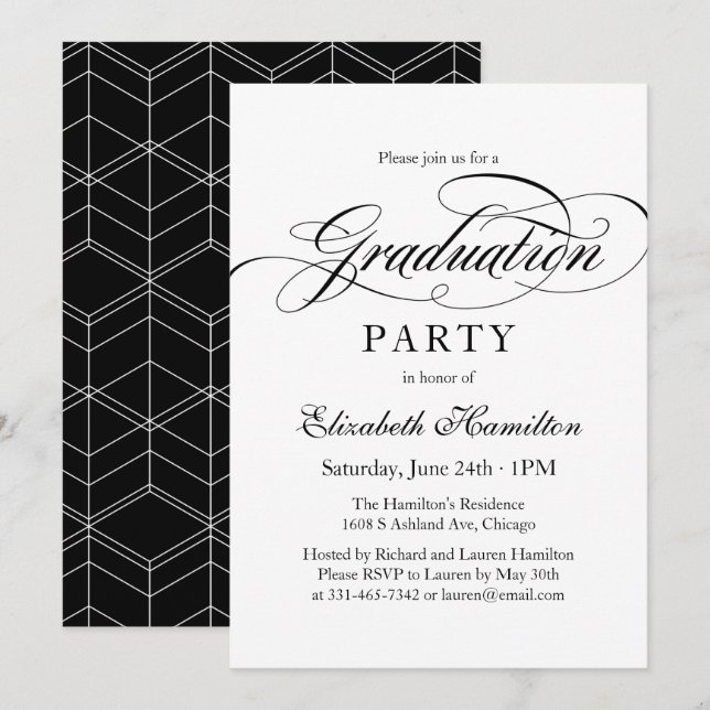 Invitación Graduado Elegante Partido de Graduación de Caligra (Anverso / Reverso)