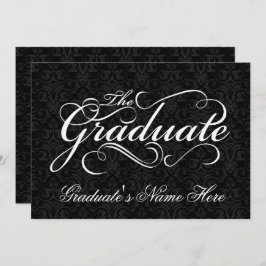 Invitación Graduado elegante y negro Damasco