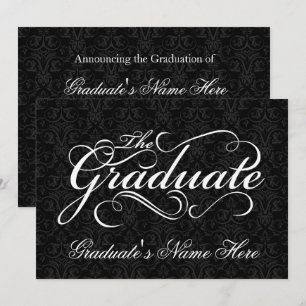 Invitación Graduado elegante y negro Damasco