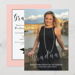 Invitación Graduado En Graduación De Foto De Guión Plateado