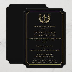 Invitación Graduado en Medicina Osteopática Negro/Oro