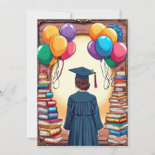Invitación Graduado en Toga Académica Visto desde Atrás