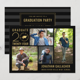 Invitación Graduado Estilo Clase Año 4 Foto Oro Negro