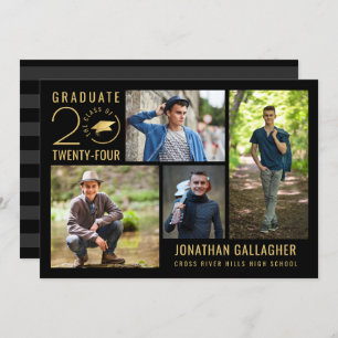 Invitación Graduado Estilo Clase Año 4 Foto Oro Negro