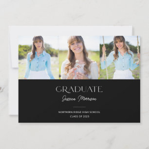 Invitación Graduado Fiesta de 3 fotografías en blanco y negro