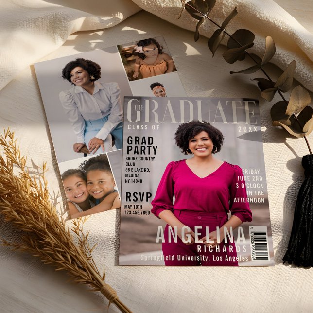 Invitación Graduado Fiesta de Grad Trendy Magazine (The Graduate Trendy Magazine Cover Grad Party Invitation)