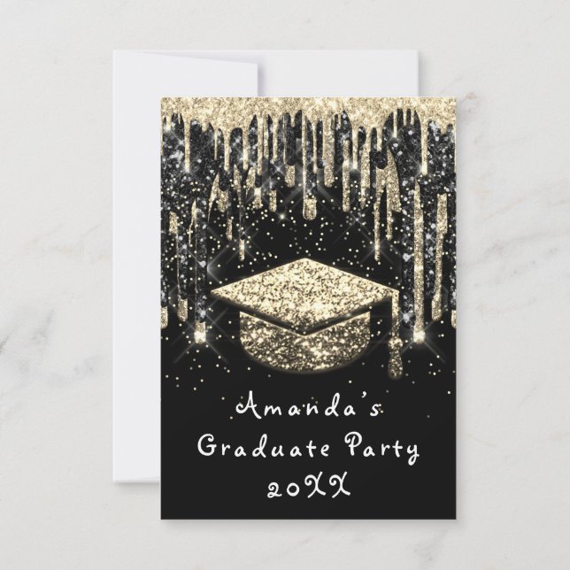 Invitación Graduado Fiesta Drip Purpurina Burgund Gold Black (Reverso)