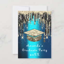 Invitación Graduado Fiesta Drip Purpurina Copa de Oro Verde a