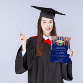 Invitación Graduado Fiesta Dris Purpurina Blue Gold Confetti