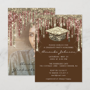 Invitación Graduado Fiesta Dris Purpurina Foto Oro Marrón