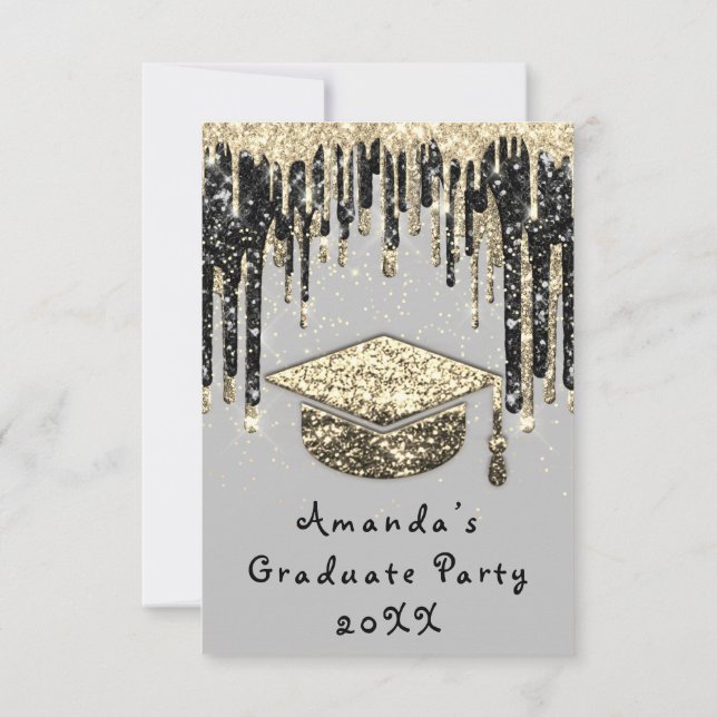 Invitación Graduado Fiesta Dris Purpurina Gray Gold Confetti (Reverso)
