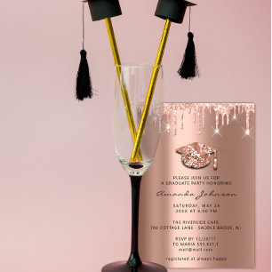 Invitación Graduado Fiesta Dris Rosa Gold Cap 3D Rubor