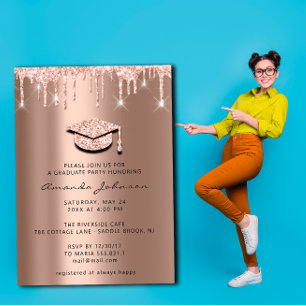 Invitación Graduado Fiesta Dris Rosa Tapón de oro 3D