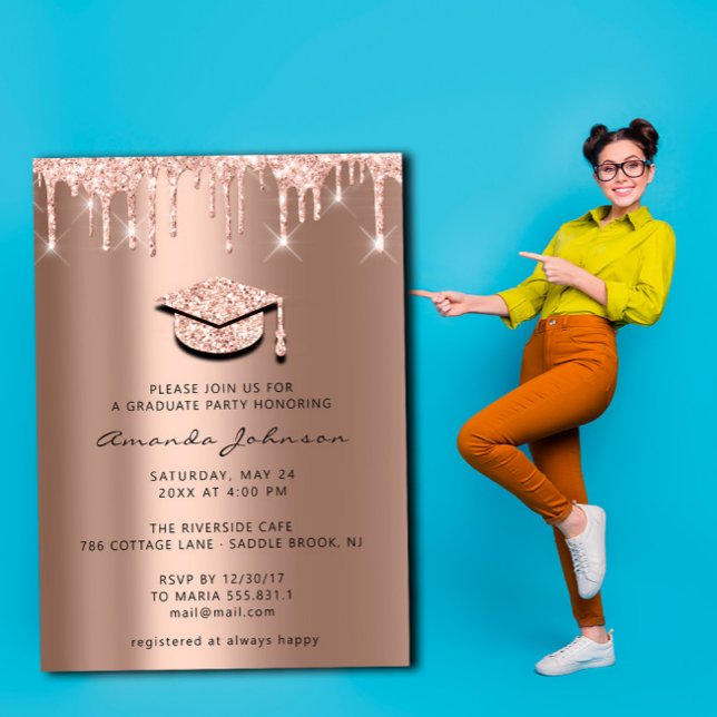 Invitación Graduado Fiesta Dris Rosa Tapón de oro 3D (Subido por el creador)