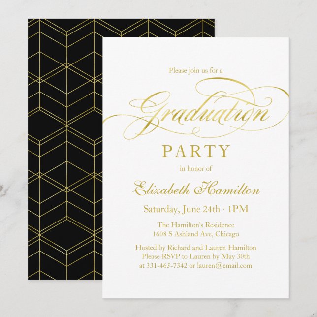 Invitación Graduado Fiesta elegante de Relieve metalizado Fau (Anverso / Reverso)