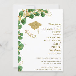 Invitación Graduado Fiesta Elegante Faux Gold Floral Graduaci