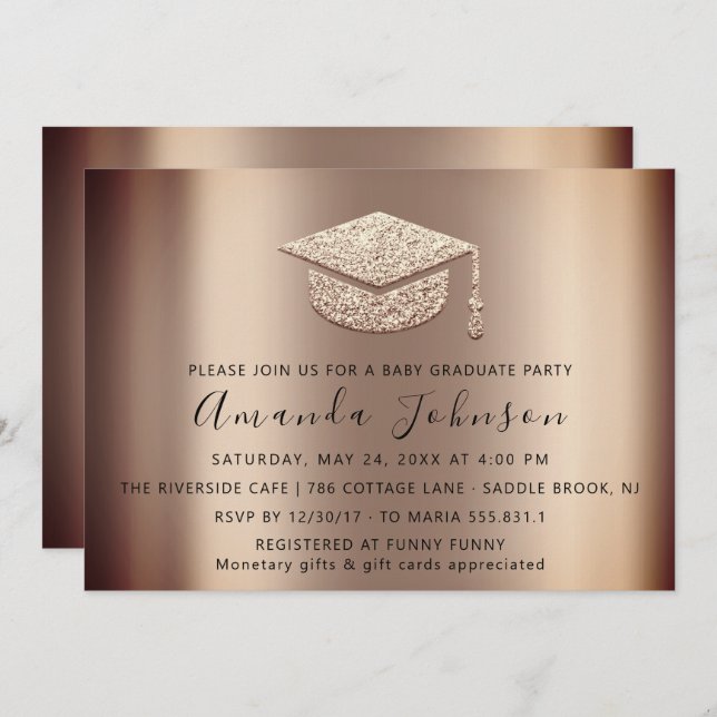 Invitación Graduado Fiesta Estudiante Rosa de Oro Graduado Ca (Anverso / Reverso)