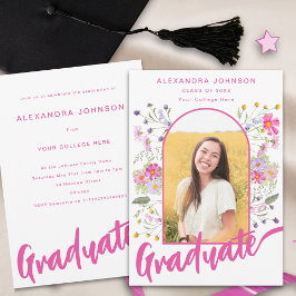 Invitación Graduado floral Foto Partido de Graduación de Guió