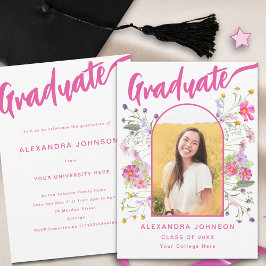 Invitación Graduado floral Foto Partido de Graduación de Guió