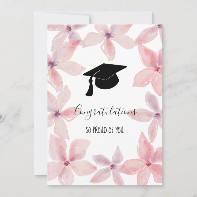 Invitación Graduado Gorra felicitaciones Floral acuarela (Anverso)