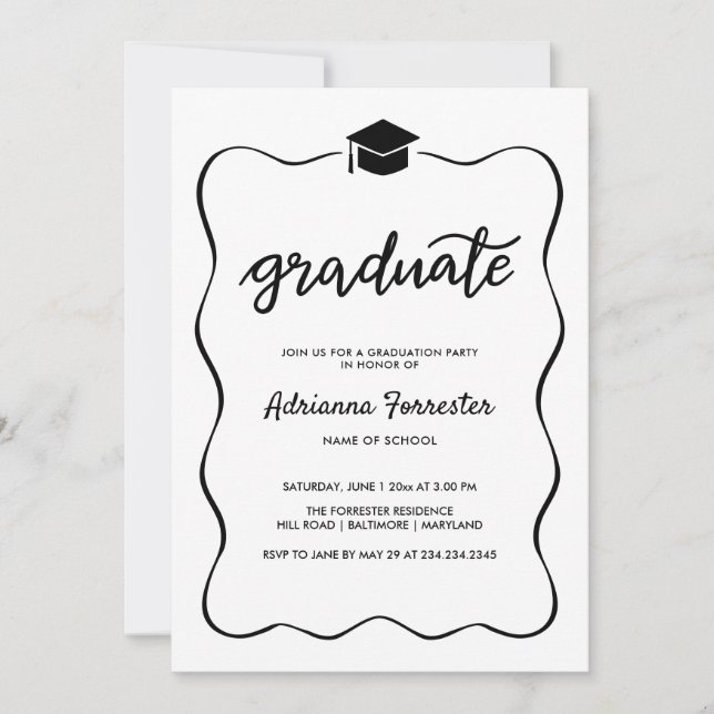 Invitación Graduado Gorra moderno marco de cinta de opciones  (Anverso)